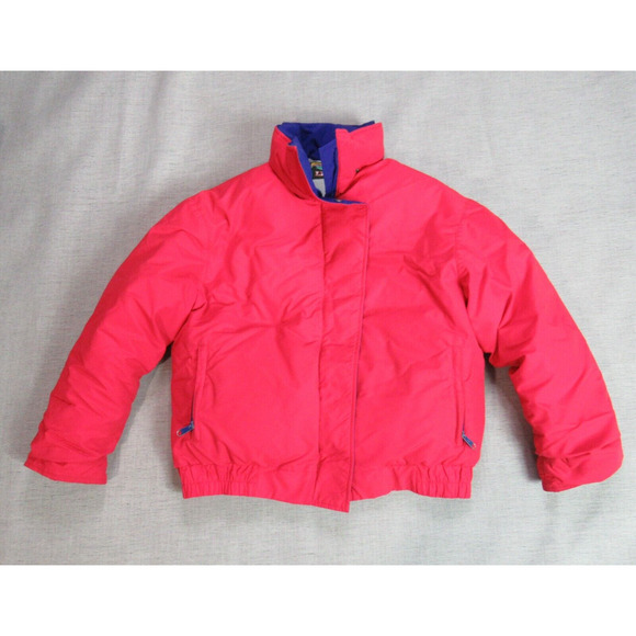 Vintage LL Bean Jacket Womens Large Red Down Bomber Nylon Coat USA Made 80s Zip - Picture 1 of 12